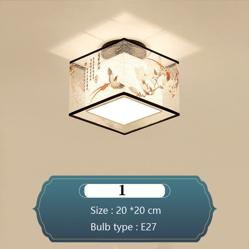 Chinese Round Square Ceiling Lights Fixtures Fabric