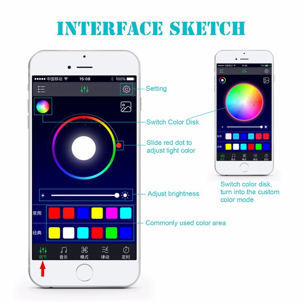 LED Colorful APP Control Voice Control Atmosphere Light In Car