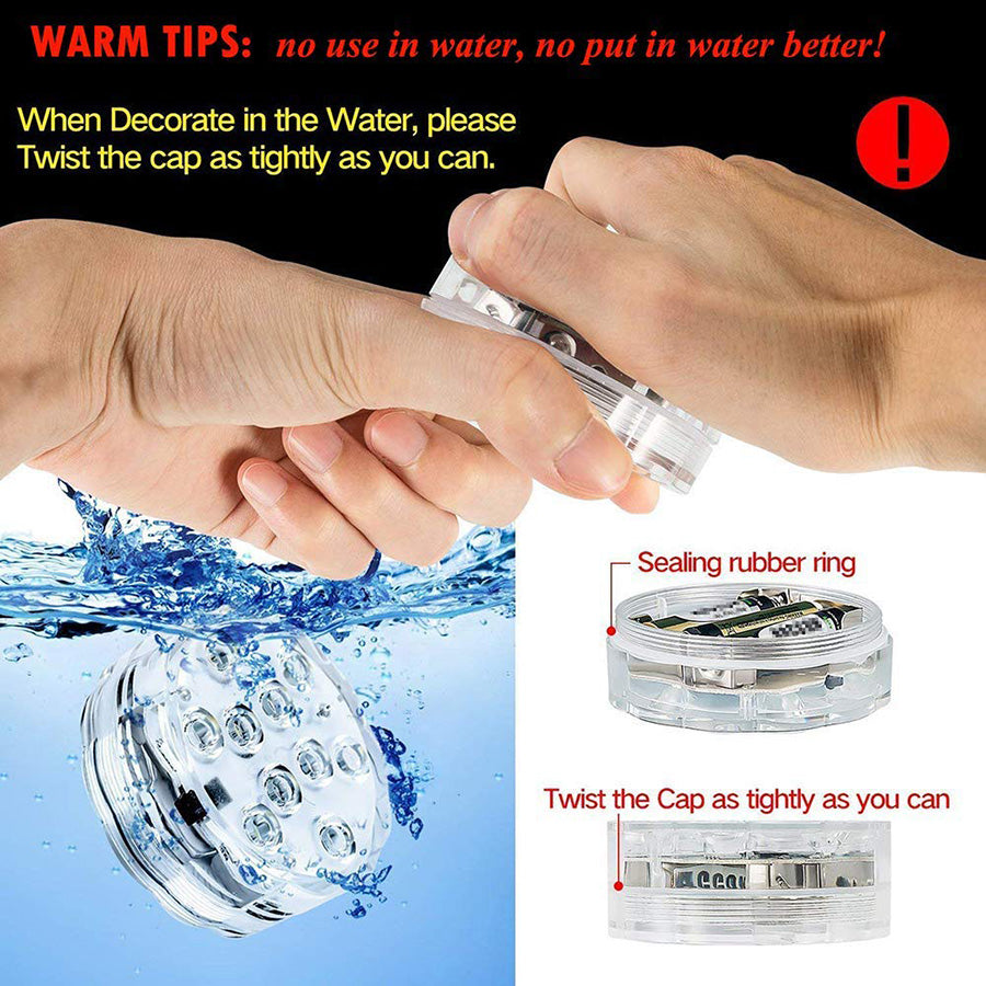 10 LED Submersible Lights Underwater Waterproof Vase Base Lamp