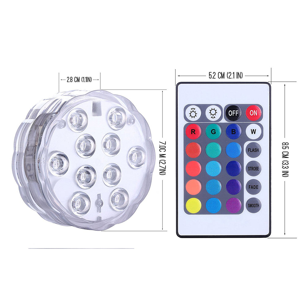 10 LED Submersible Lights Underwater Waterproof Vase Base Lamp