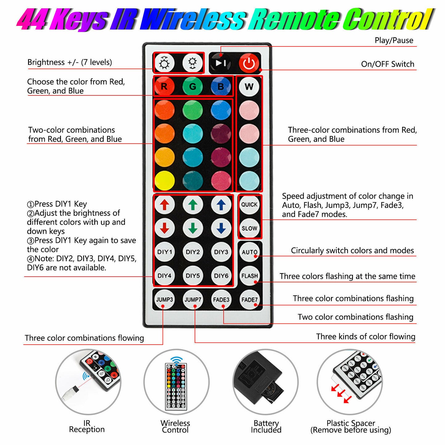 16.4FT RGB Flexible 300LED Strip Light SMD Remote Fairy Lights Room