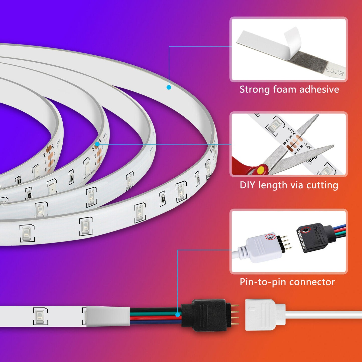 16.4FT RGB Flexible 300LED Strip Light SMD Remote Fairy Lights Room