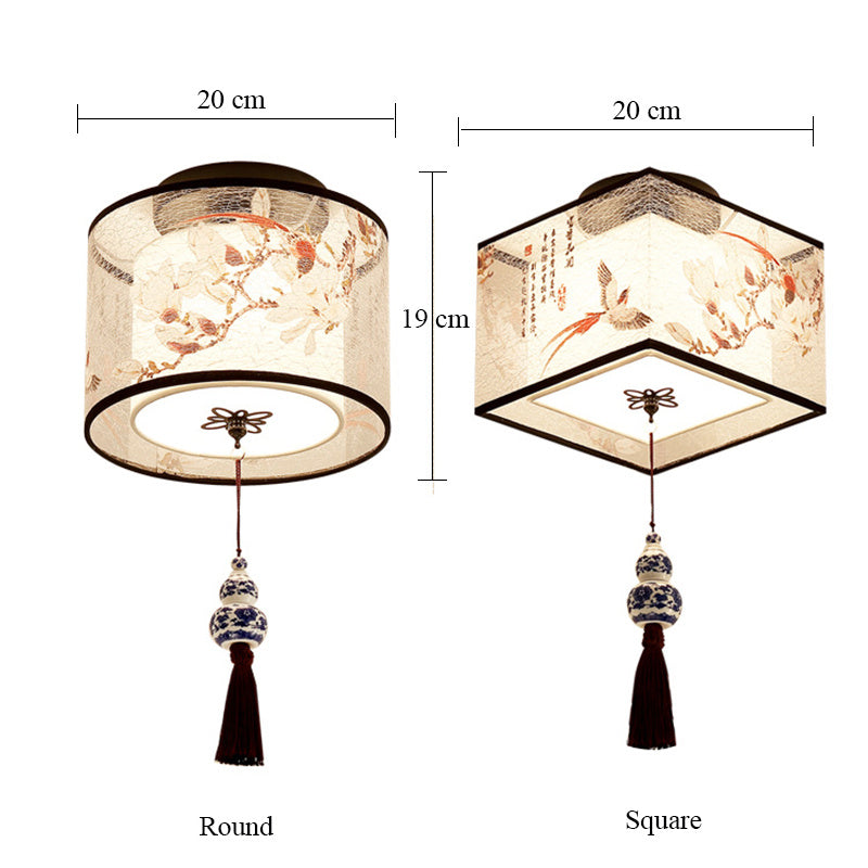 Chinese Round Square Ceiling Lights Fixtures Fabric