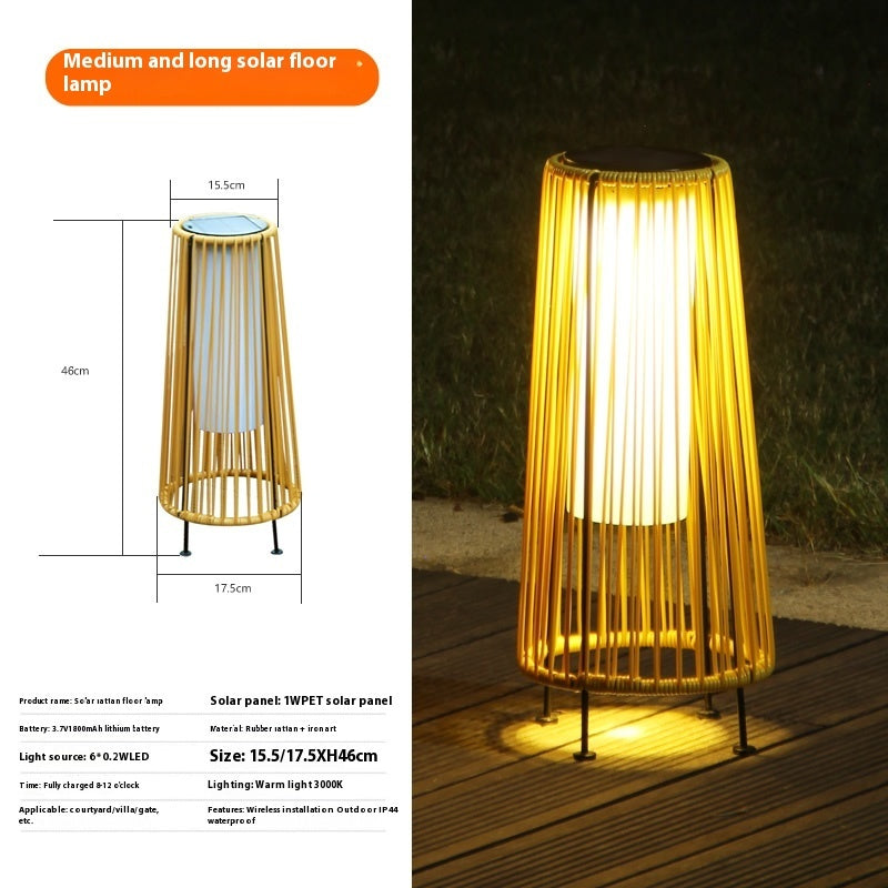 Outdoor Solar Lantern Lights Hanging Imitation Bamboo Weaving Hollowed