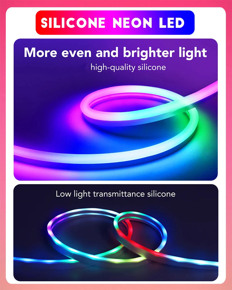 TUYA Neon LED Strip Lights 12-24V 84LEDs/M Silicone Neon Rope Light