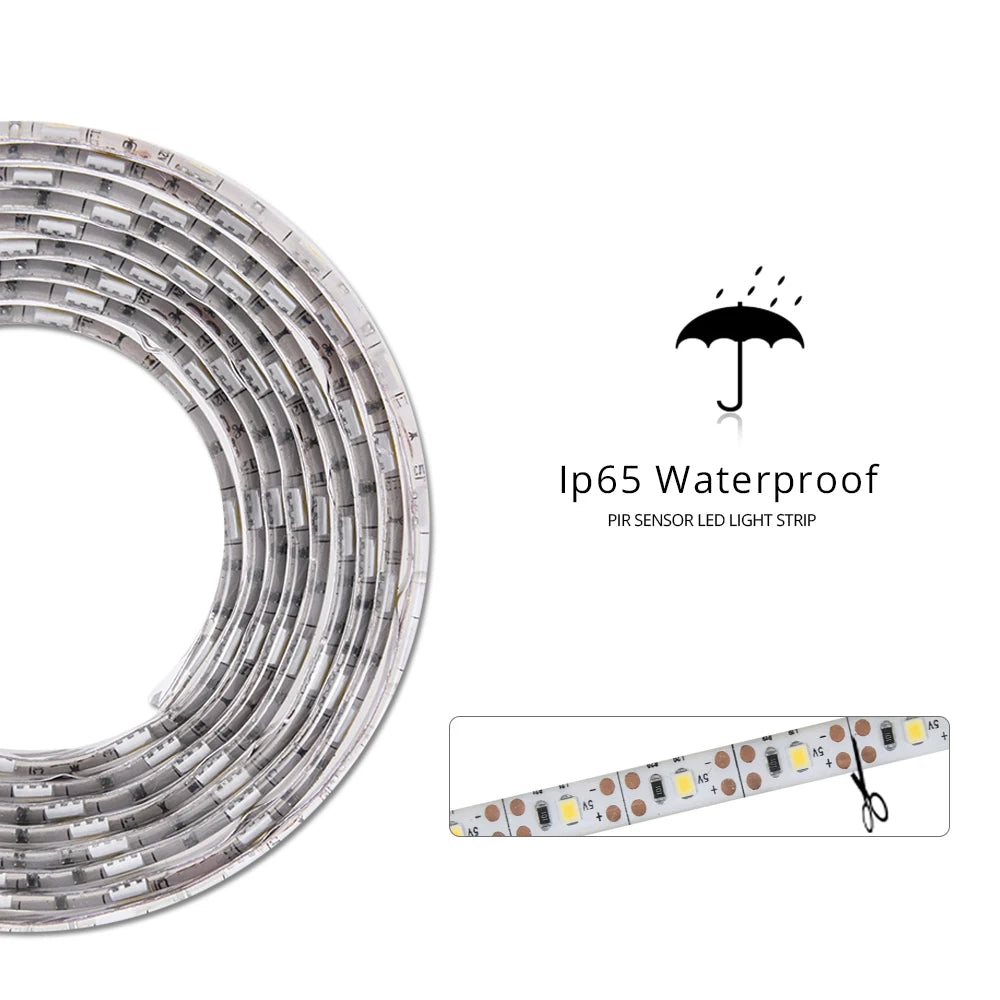1-5m PIR Motion Sensor LED Strip Lights IP65 Waterproof DC