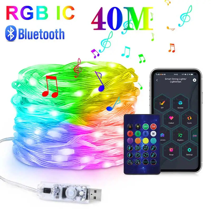 40M RGBIC LED String WS2812B Bluetooth USB Music Dream Color Light