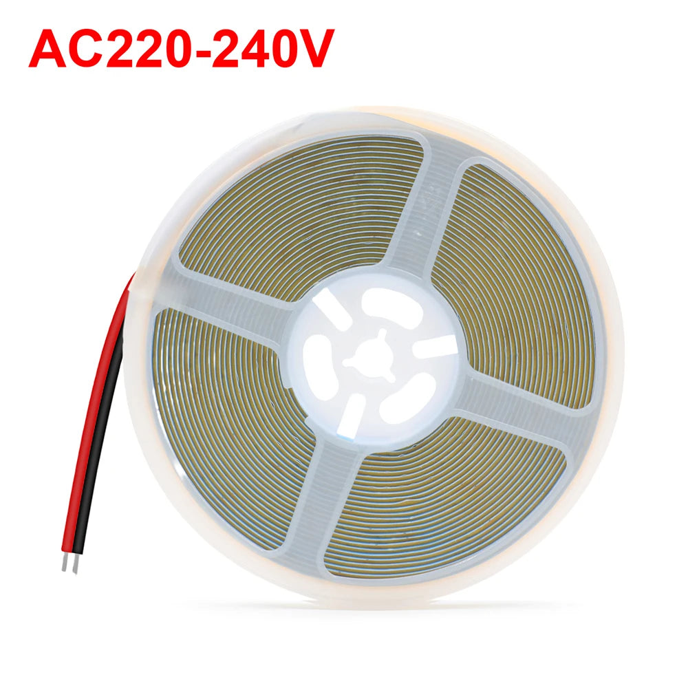 220V 110V COB LED 5m 10m 20m 50m Strip Light 2pin Power Kit