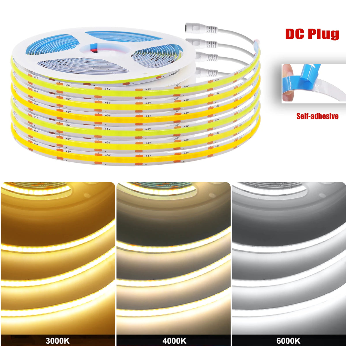 DC5V USB COB Led Strip Light 8MM PCB Flexible Adhesive Tape