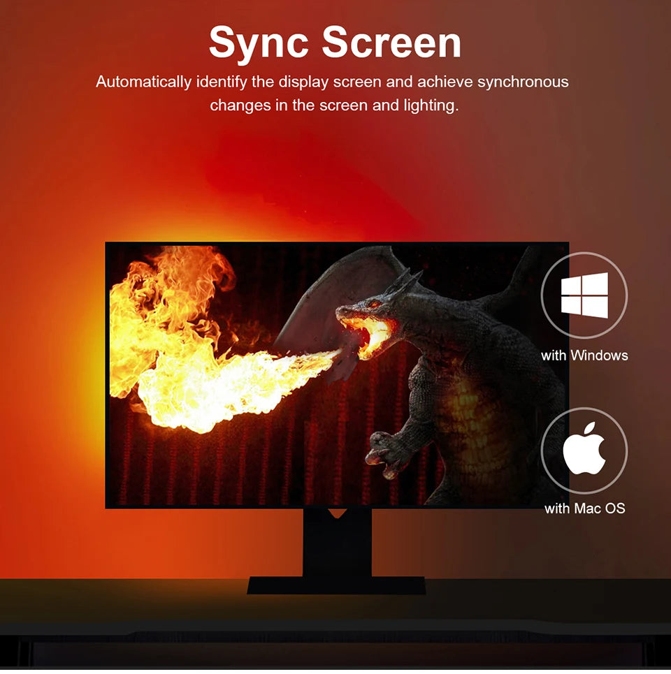 Smart Computer Monitor Sync LED Strip Light RGBIC PC Display Screen