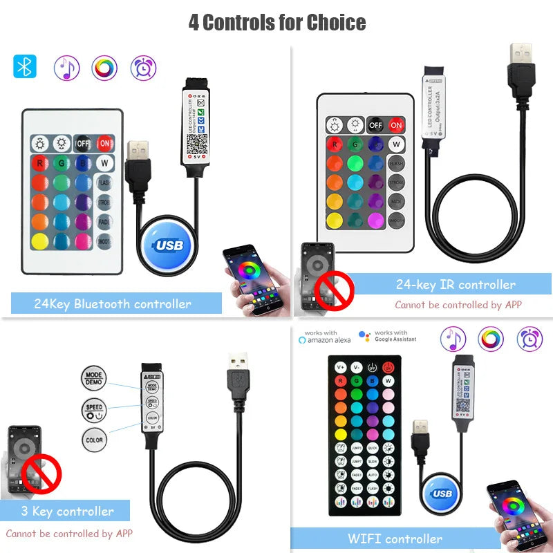 Bluetooth LED Strip Lights SMD 5050 RGB APP Remote Control