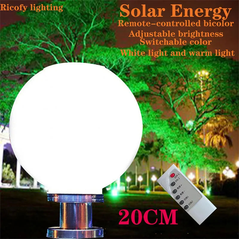 LED Round Ball Stainless Steel Solar Post Lamp Outdoor