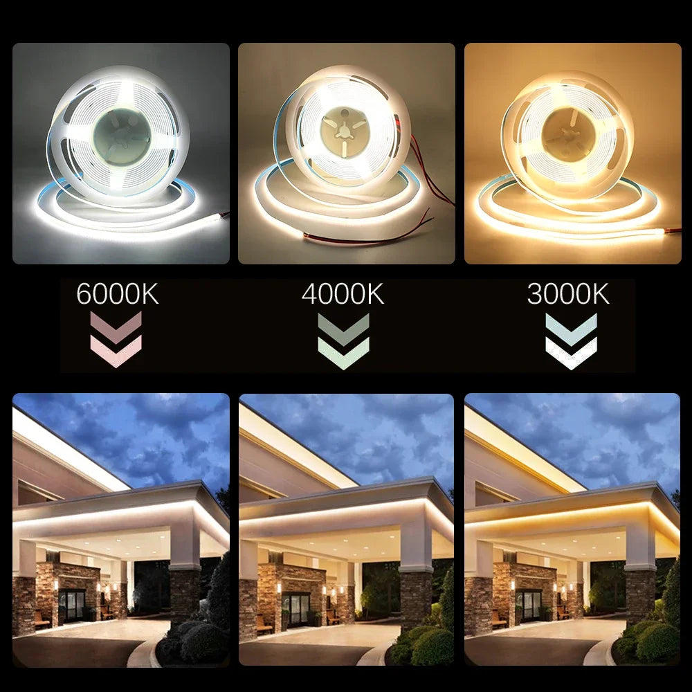 DC 5V 12V 24V COB LED Strip 320 384 480 528LEDs/m High Density