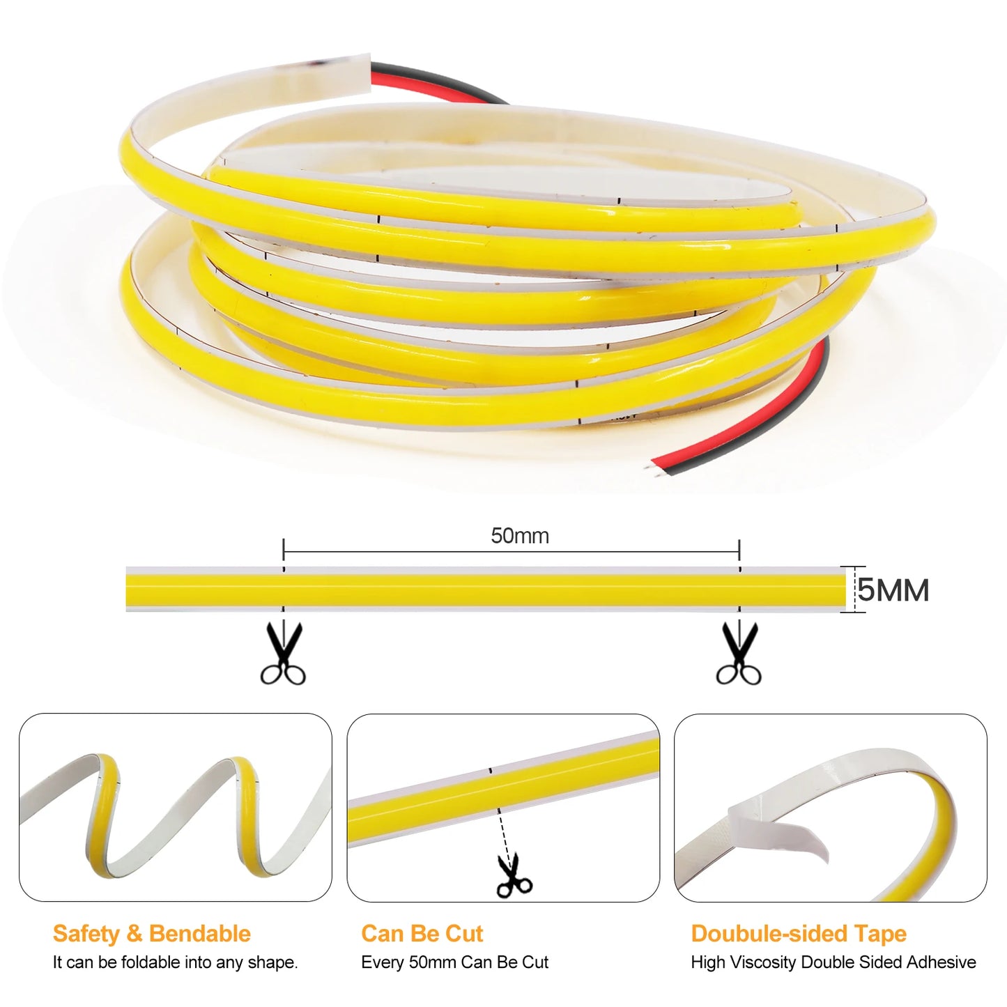 DC 5V 12V COB LED Strip COB LED Tape Light Bar Lighting