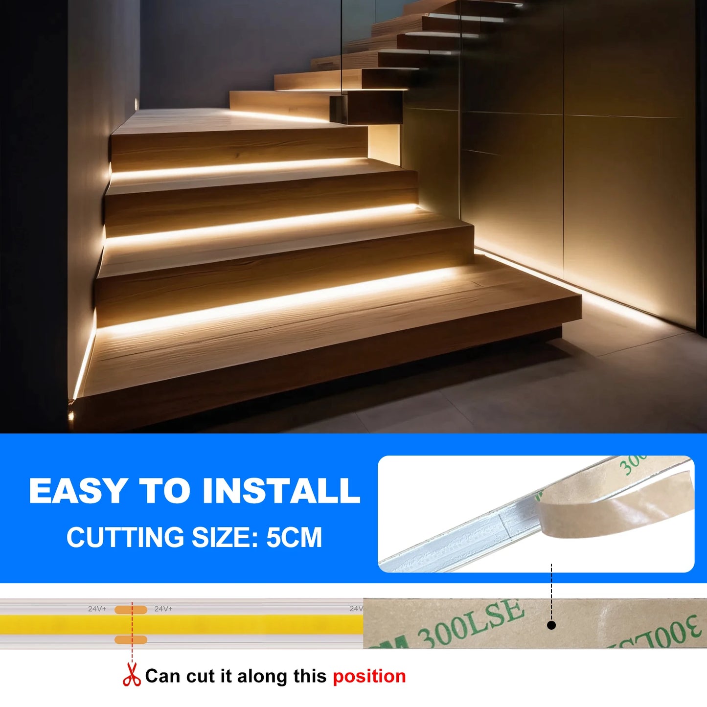 IP67 Waterproof 12/24V COB LED Strip Light 480LED/m Dimmable