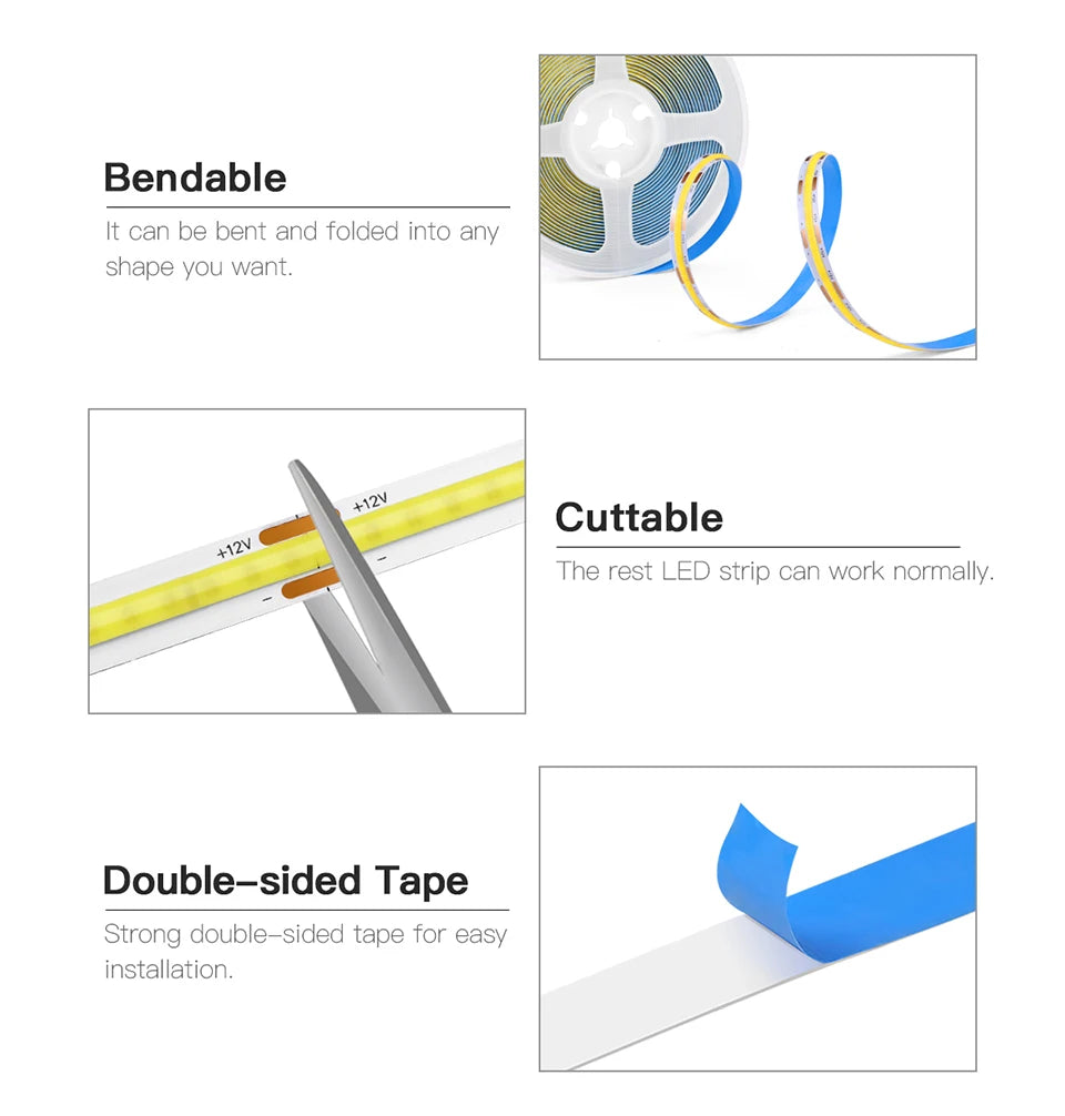 Touch Switch Makeup Mirror Light Dimmable 12V COB LED Strip Lights