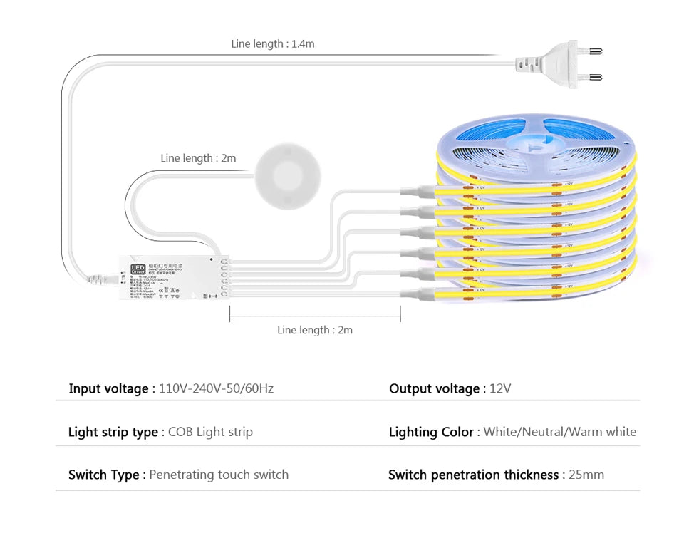 Under Cabinet Collection Display COB LED Strip Light Touch Sensor