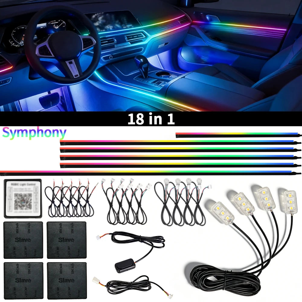 18 in 1 Car Ambient Light For BMW 64 Colors RGB LED Neon Strip