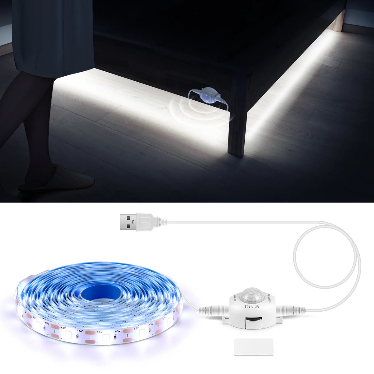 Wireless PIR Motion Sensor 5V USB LED Strip Light Flexible LED Tape