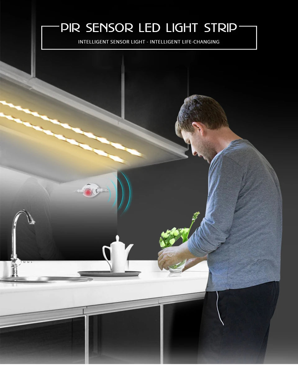 1-5m PIR Motion Sensor LED Strip Lights IP65 Waterproof DC