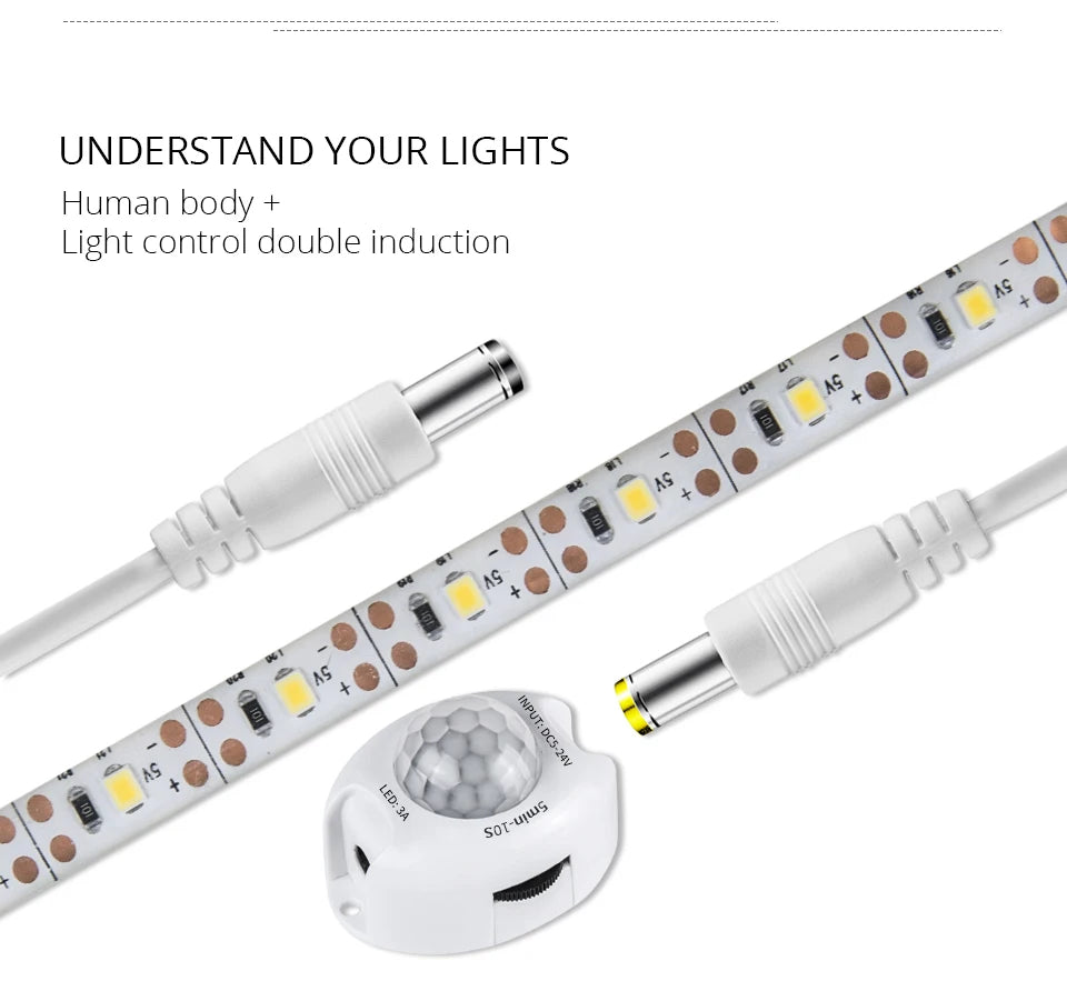 1-5m PIR Motion Sensor LED Strip Lights IP65 Waterproof DC