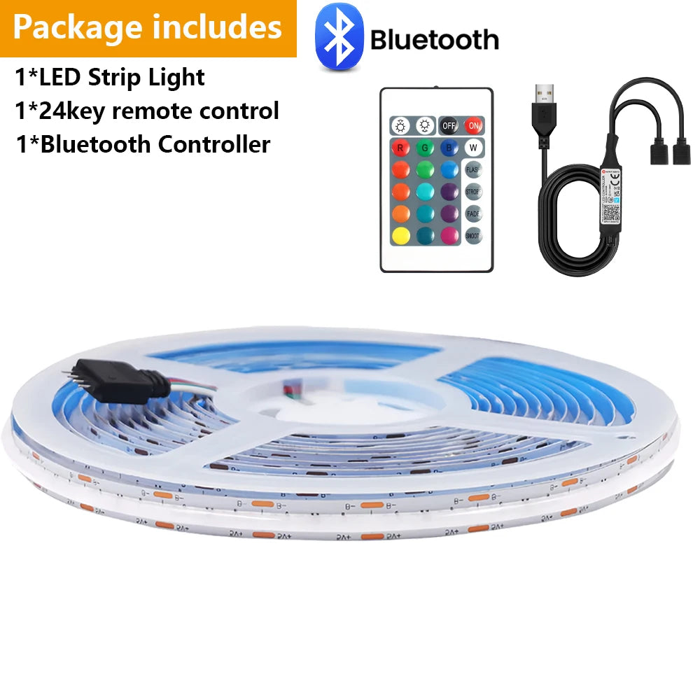 DC 5V USB RGB COB Light Strip 576LED/M Bluetooth APP 3key Controller