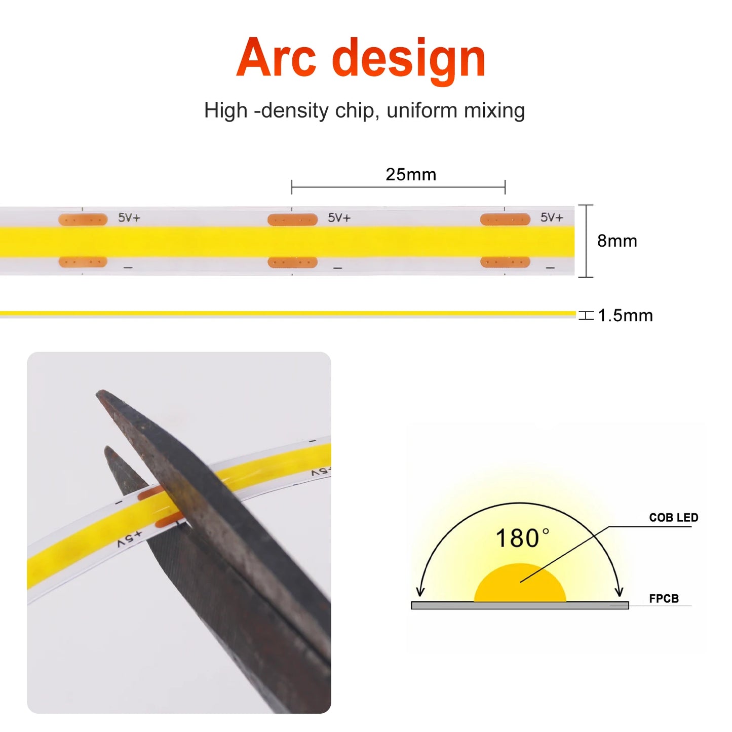 5V COB LED Strip High Density 320LEDs/m USB LED Light