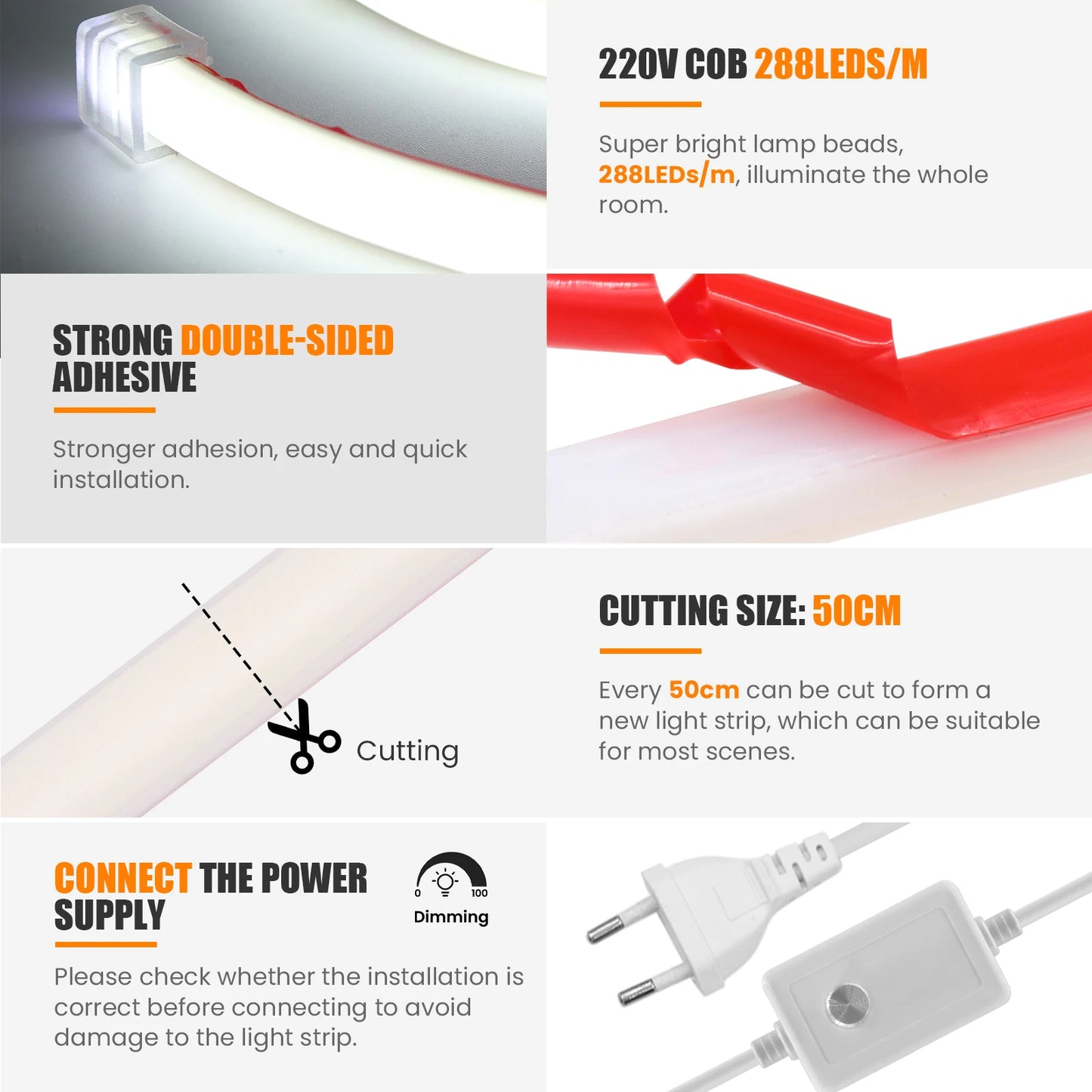 220V Dimmable Flexible Adhesive Tape for Home Garden Lighting