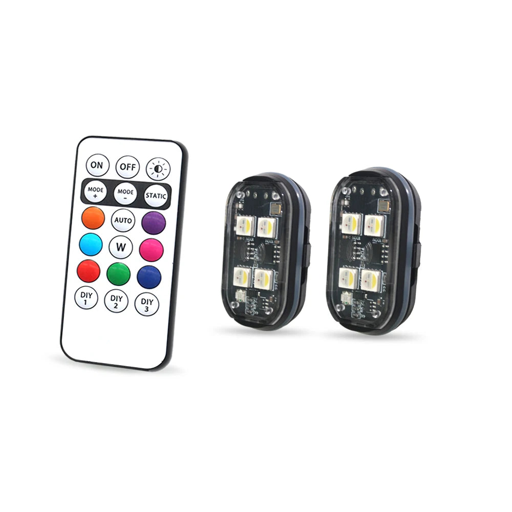 2/4pcs Wireless LED Strobe Lights Car Decor Atmosphere Light