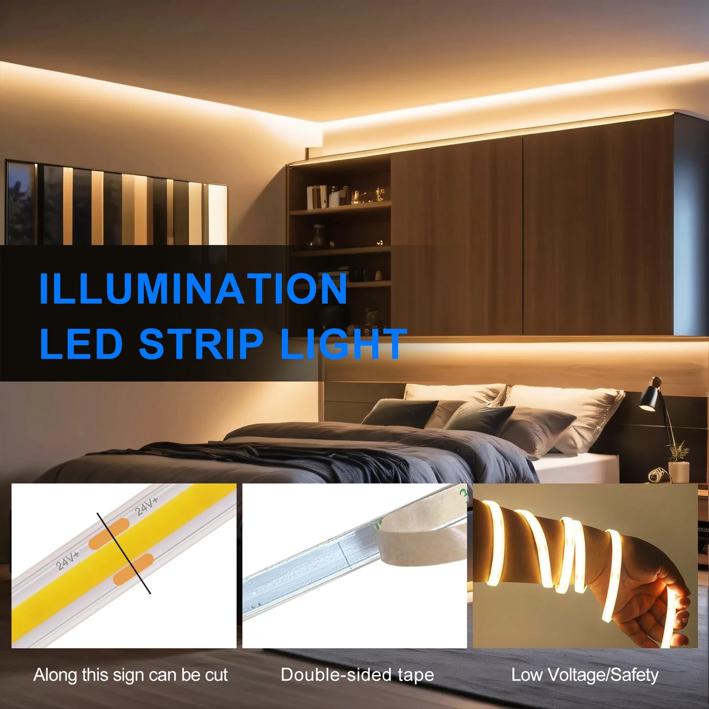 IP68 Waterproof COB LED Strip Lights 12V 24V 480Leds Diode Tape