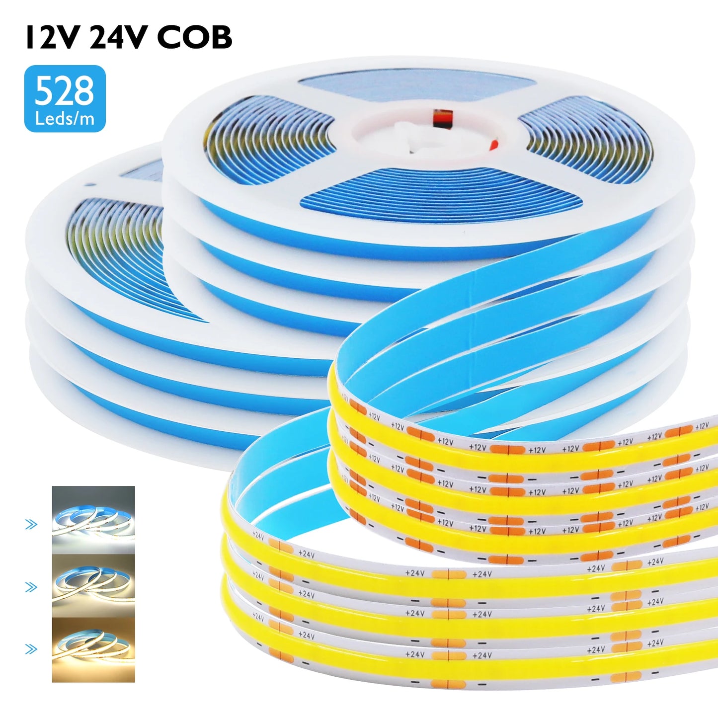 DC12 24V COB LED Strip Light 528Leds/m Flexible Tape