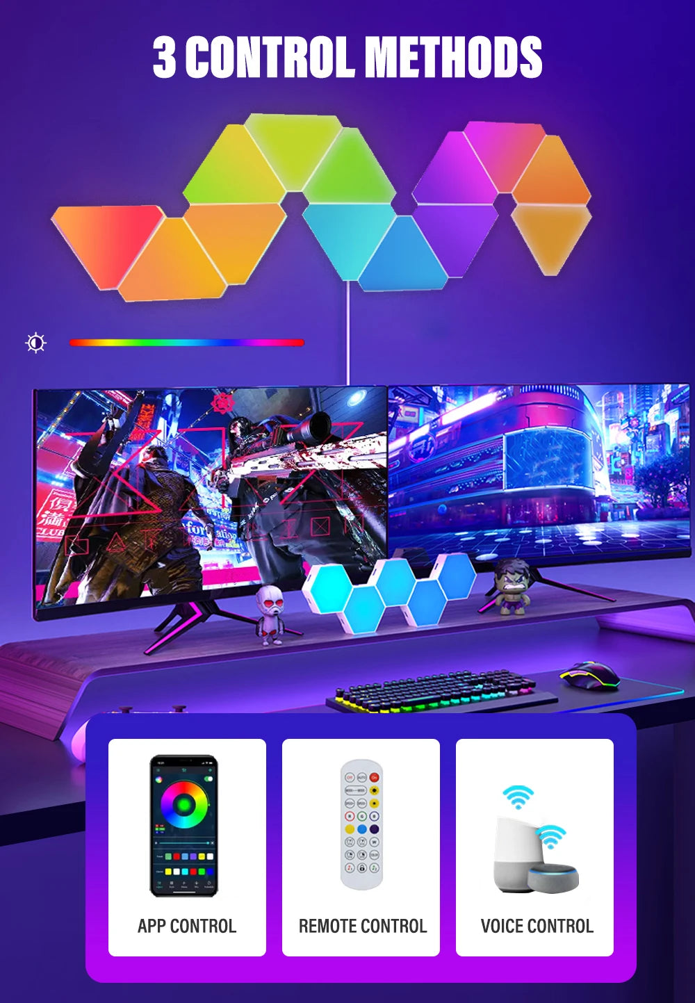 LED smart WIFI triangle wall light RGB indoor atmosphere light APP