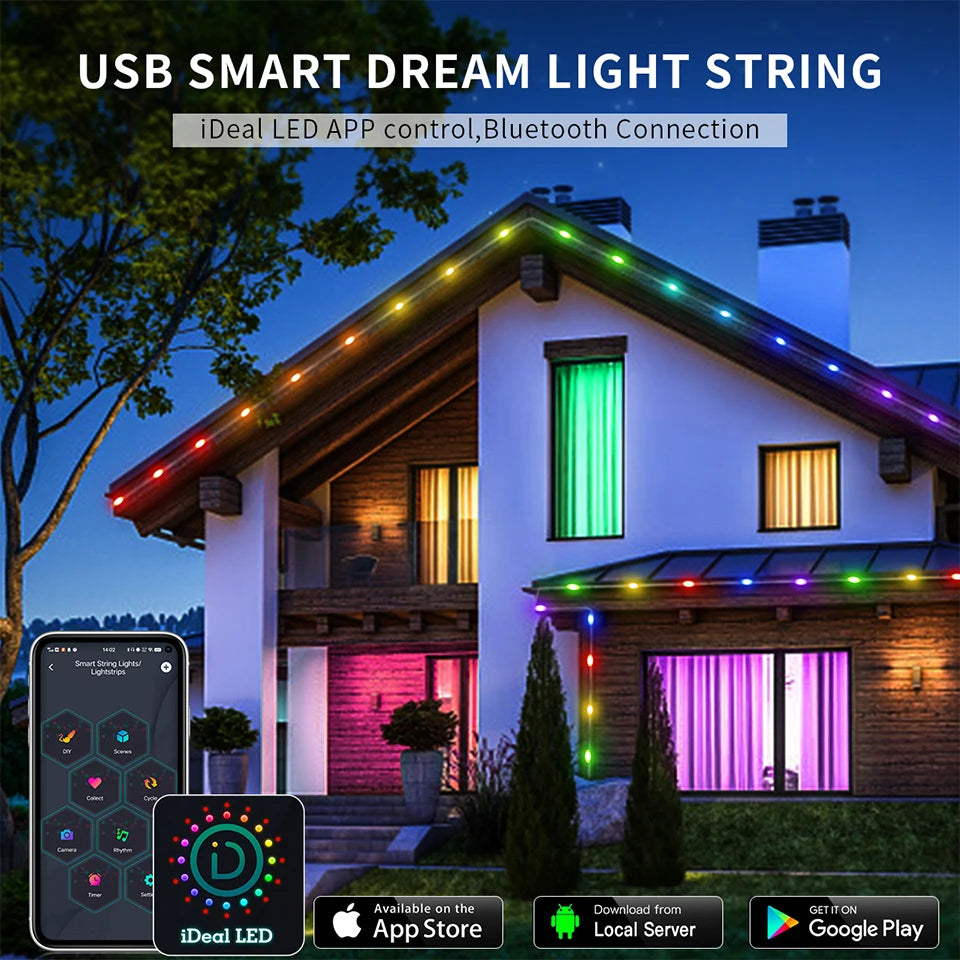40M Led String RGB Light Smart Outdoor Festoon Party Leather Line