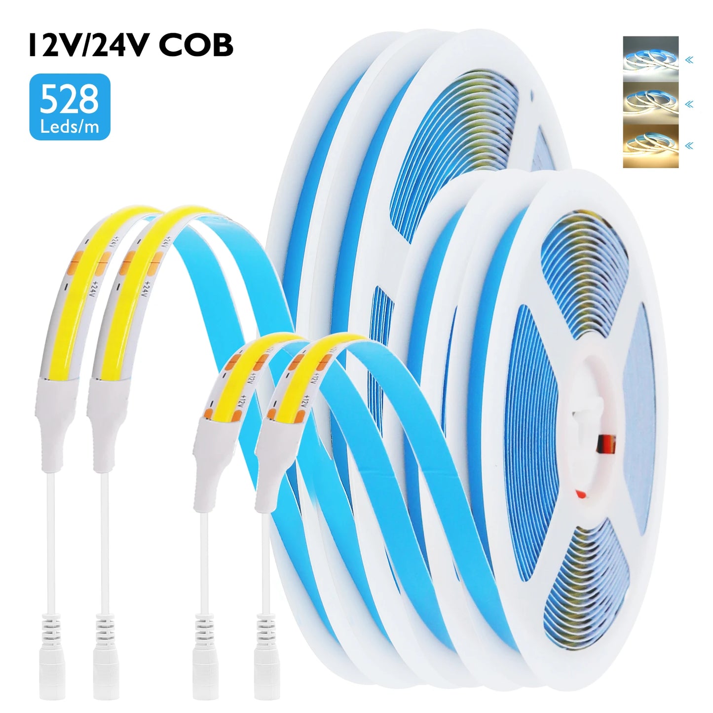DC12 24V COB LED Strip Light 528Leds/m Flexible Tape