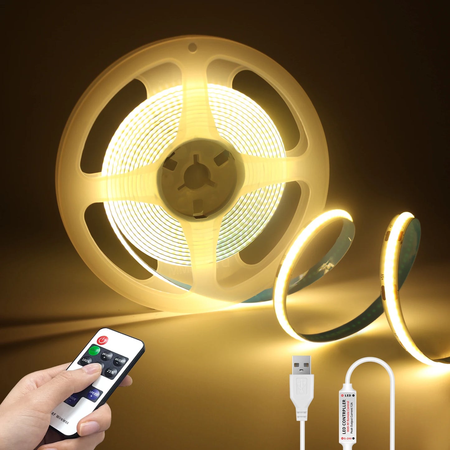 DC5V COB LED Strip with Dimmable Remote Control 2/3/5M