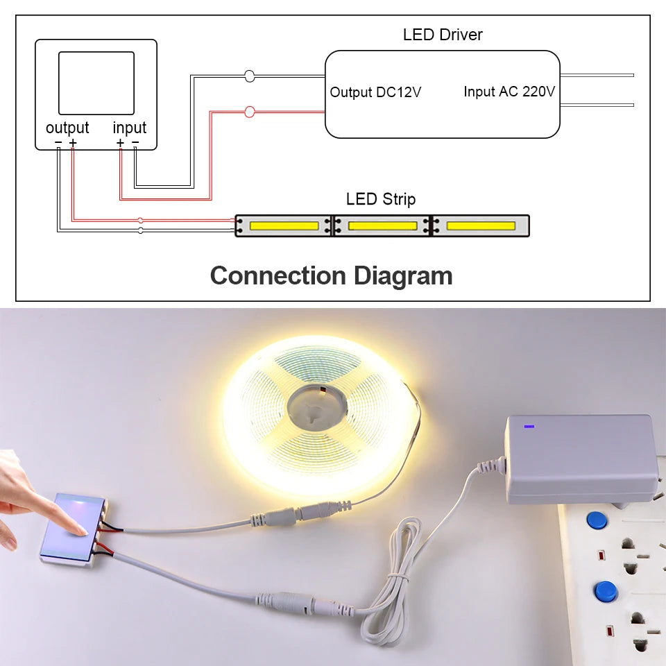 Touch Switch Makeup Mirror Light Dimmable 12V COB LED Strip Lights