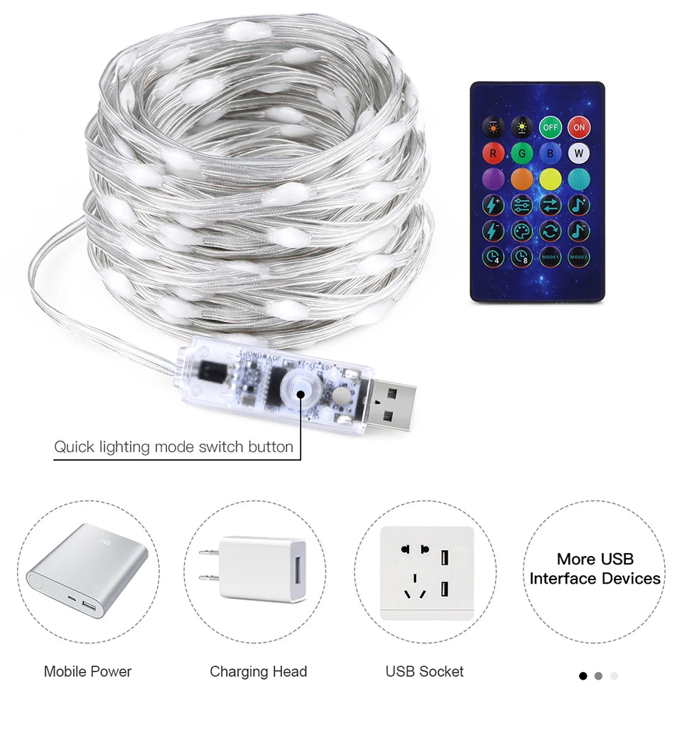 40M Led String RGB Light Smart Outdoor Festoon Party Leather Line