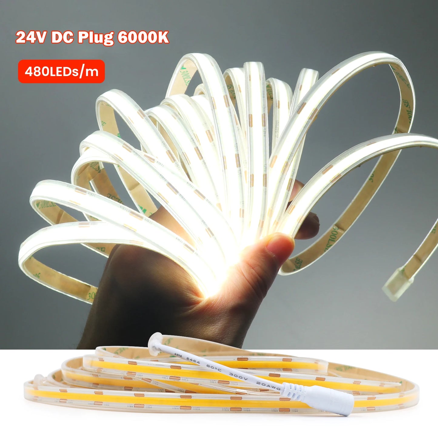 IP67 Waterproof 12/24V COB LED Strip Light 480LED/m Dimmable