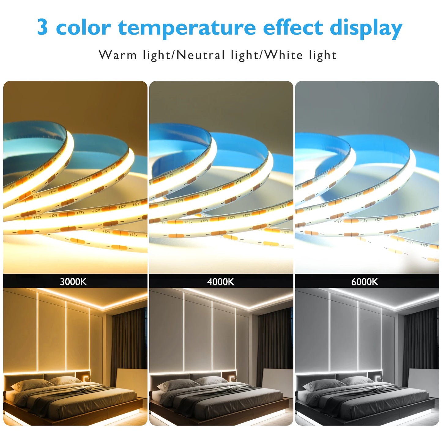 DC12 24V COB LED Strip Light 528Leds/m Flexible Tape