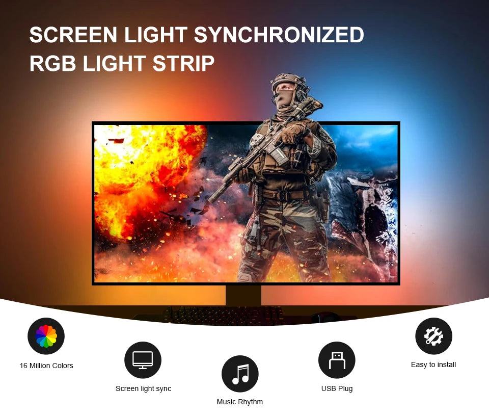 Smart Computer Monitor Sync LED Strip Light RGBIC PC Display Screen