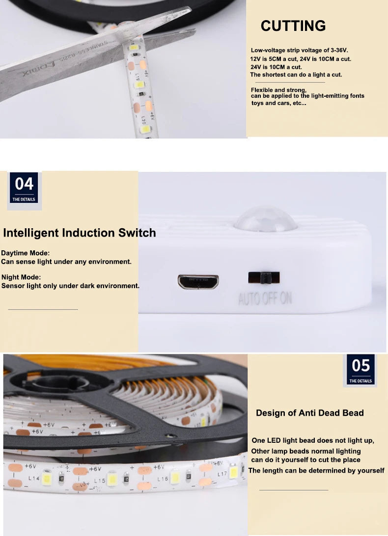 1M-5M LED Light Strip Motion Sensor LED Night Light