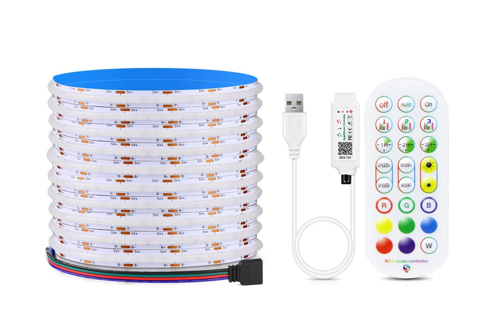 8MM 576LEDs/M Bluetooth RGB COB LED Strip Light USB LED Tape