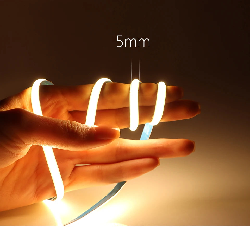 Ultra Bright FCOB COB LED Strip Lights 12V Flexible 5MM PCB