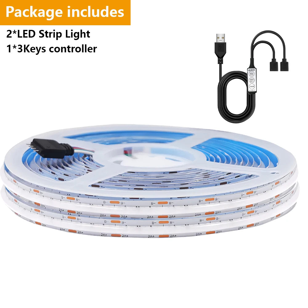 DC 5V USB RGB COB Light Strip 576LED/M Bluetooth APP 3key Controller