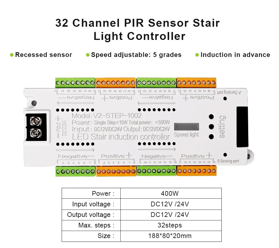 V2 Stair LED Motion Sensor Controller 32 Channels Indoor Stairway