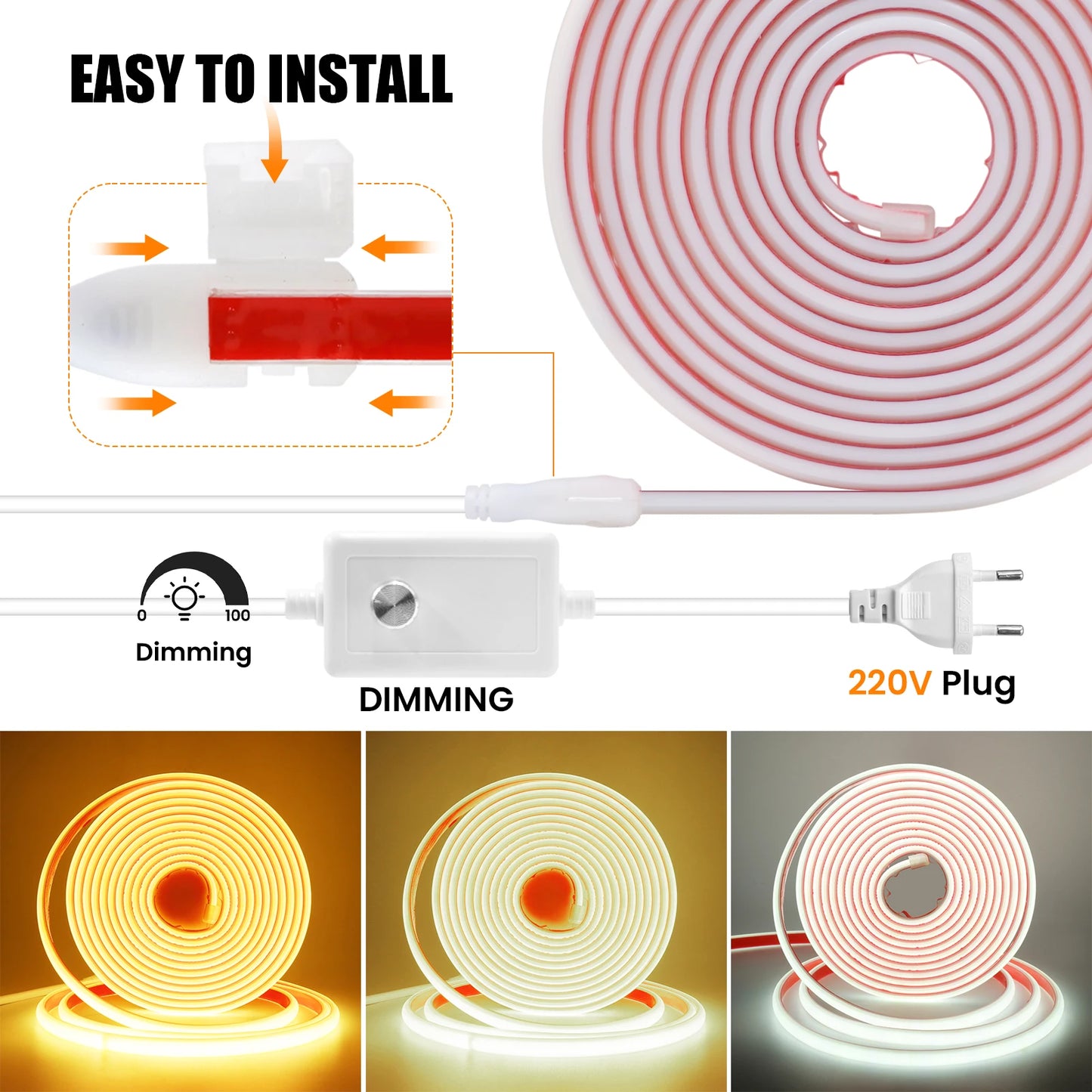 220V Dimmable Flexible Adhesive Tape for Home Garden Lighting