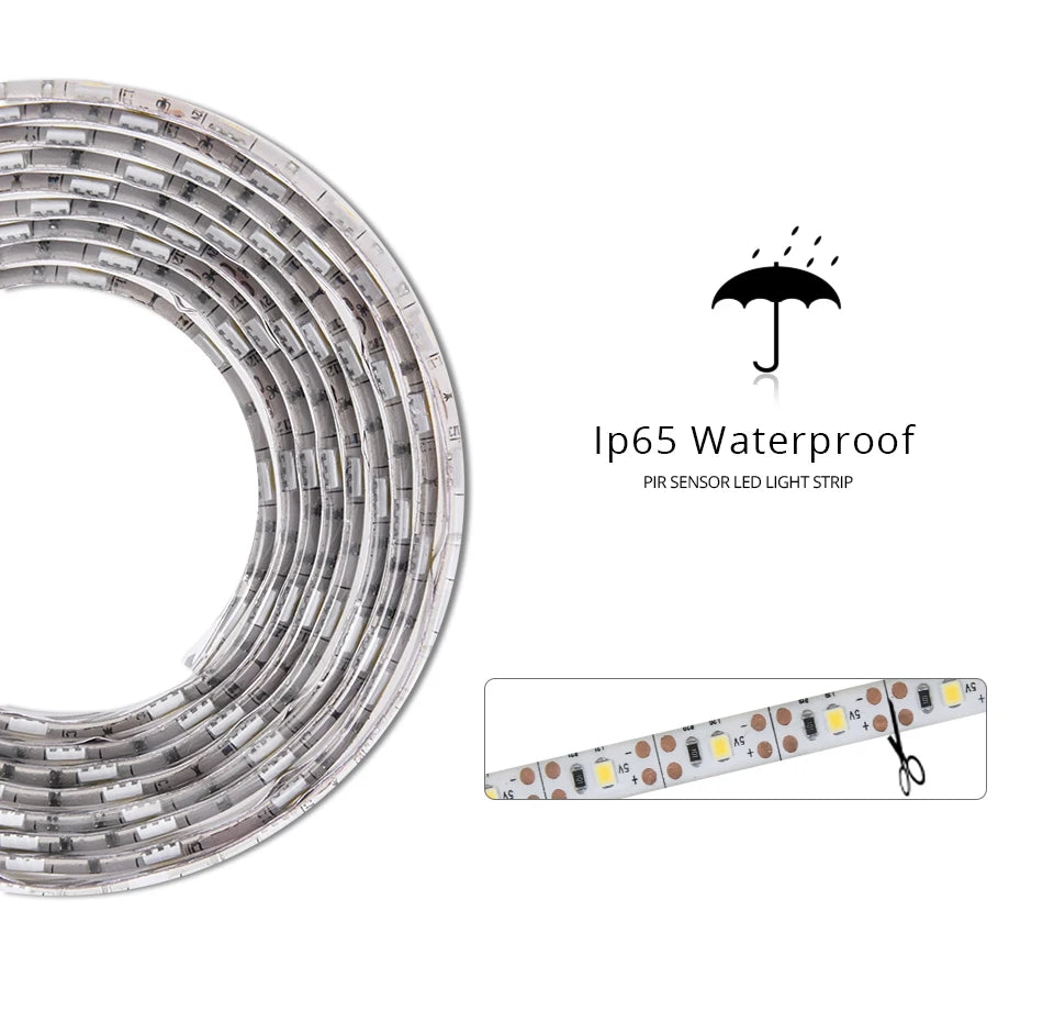 1-5m PIR Motion Sensor LED Strip Lights IP65 Waterproof DC
