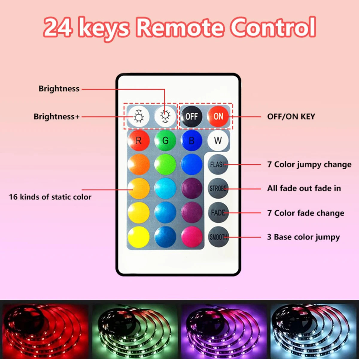 5050 RGB LED strip light with 44 keys remote control light strip
