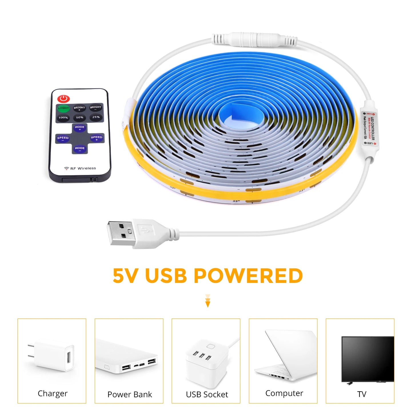 DC5V COB LED Strip with Dimmable Remote Control 2/3/5M