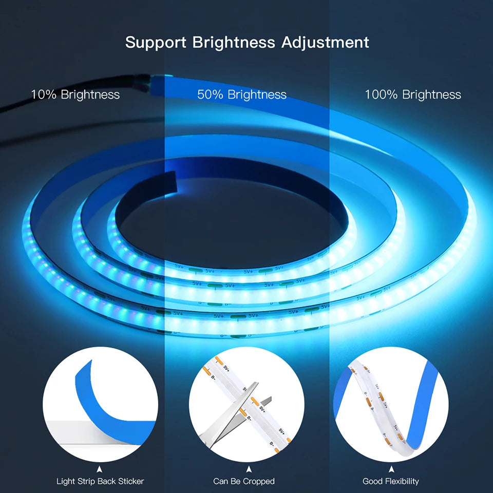 WIFI Alexa Control RGB COB LED Strip DC 5V USB Tuya APP